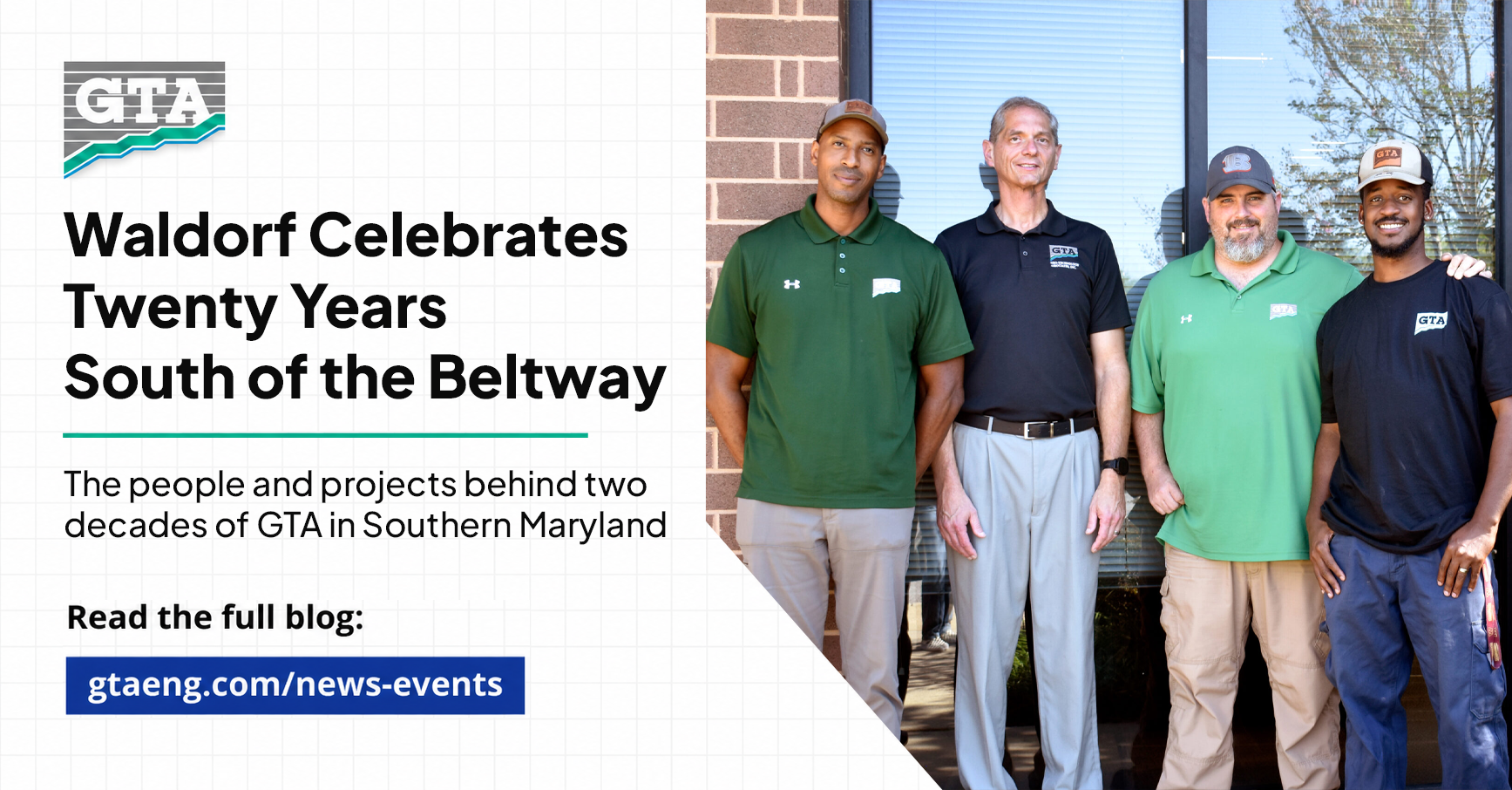Gta news hero headline waldorf celebrates twenty years south of the beltway with four men posing outside a brick building