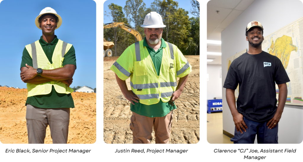 Eric black senior project manager standing with arms crossed on a construction site in a safety vest and hard hat